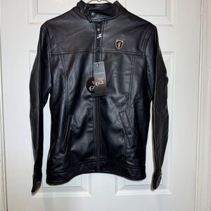 Men’s Black Faux Leather Jacket. Size Small NWT